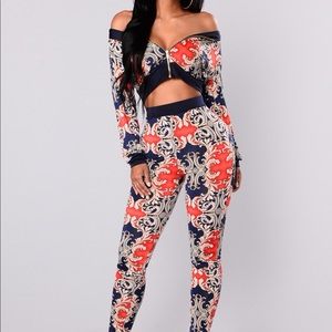 Fashion Nova Luxury Lounge Set - Red & Navy